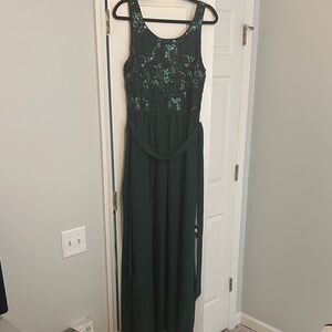 Badgley Mischka Dark Green Sequin Bodice Maxi Dress